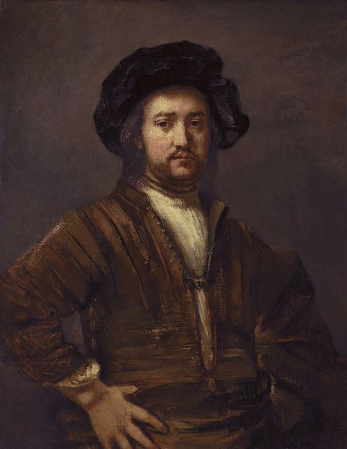 Rembrandt: portret van man met handen in zij